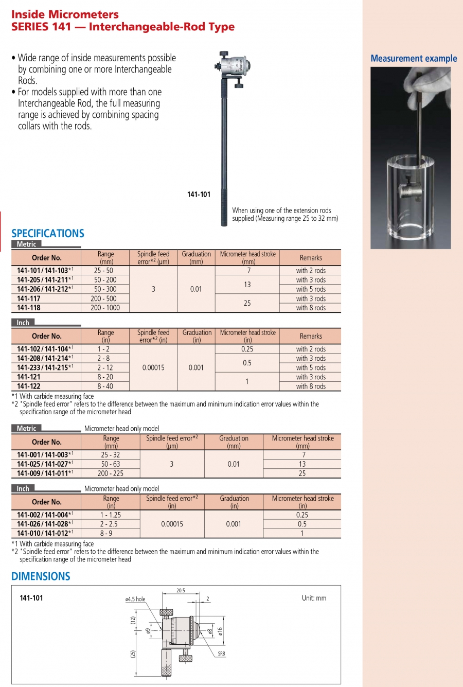 Panme cơ đo lỗ sâu có tay cầm Mitutoyo 141-206 (50-300/0.01mm)