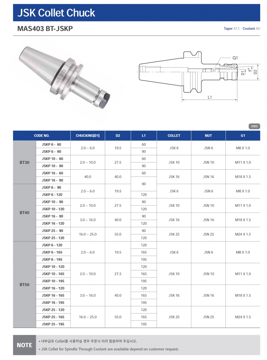 Đầu kẹp BT collet JSK Jeil Solution