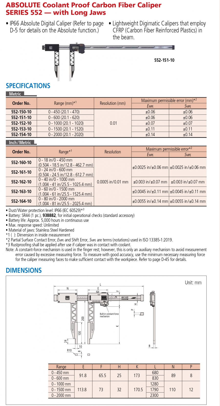 Thước cặp điện tử thân carbon Mitutoyo 552-153-10 (0-1500/0.01mm)