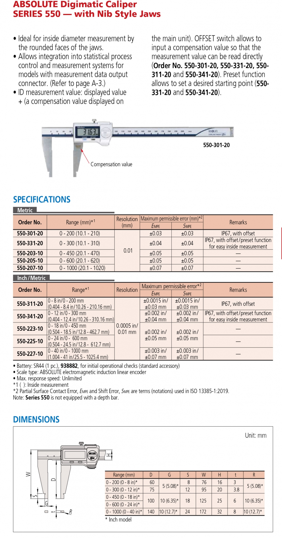 Thước cặp điện tử Mitutoyo 550-341-20 (0-300mm/0-12”)