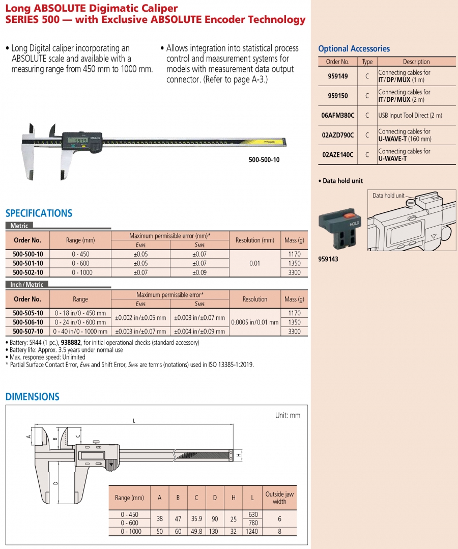 Thước cặp điện tử Mitutoyo 500-500-10 (0-450/0.01mm)