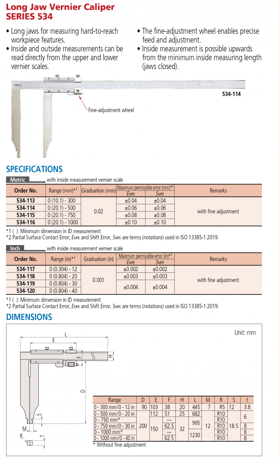 Thước cặp điện tử mỏ cặp dài Mitutoyo 534-114 (0-500mm/0.02mm)