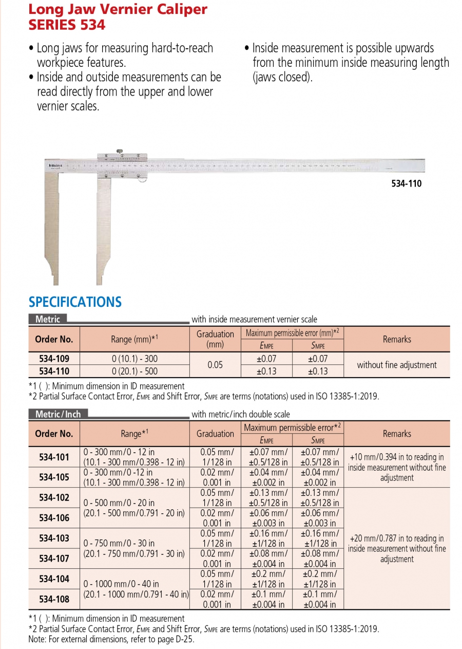 Thước cặp cơ khí mỏ cặp dài Mitutoyo 534-106 (0-500mm/20”)