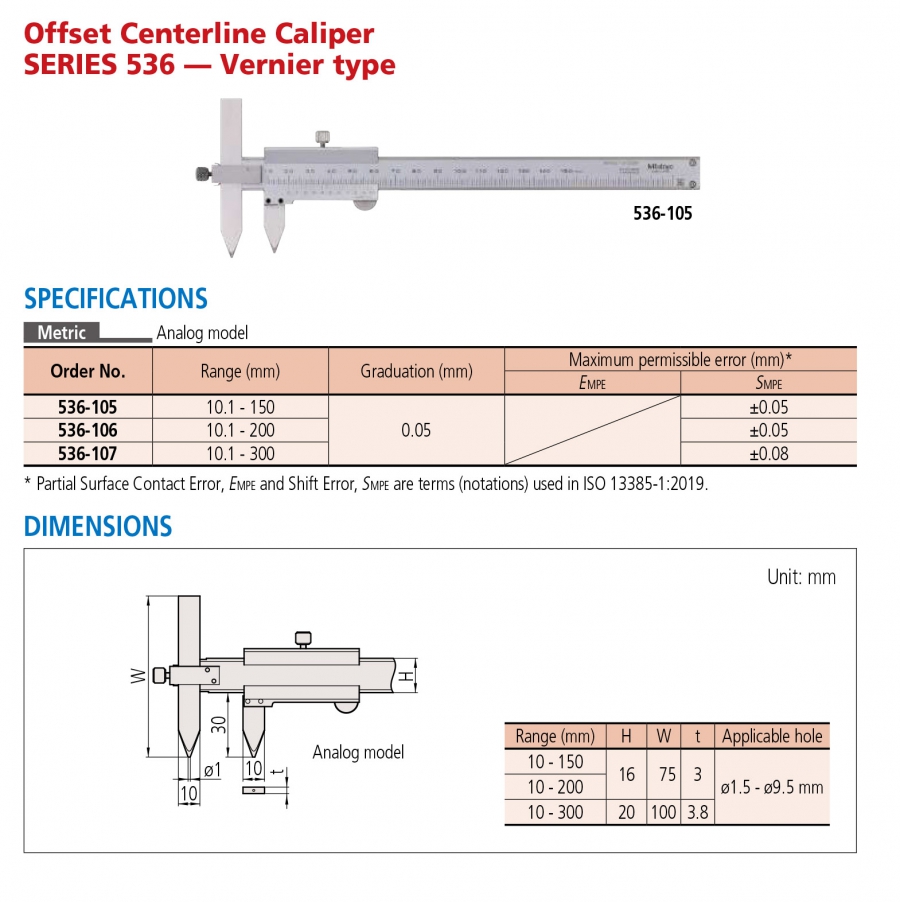 Thước cặp cơ khí Mitutoyo 536-106 (10.1-200mm/0.05mm)