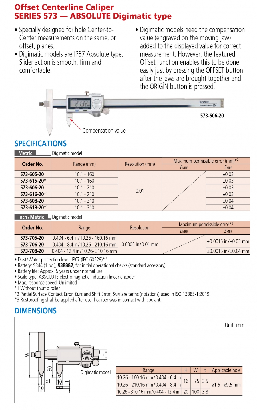 Thước cặp điện tử Mitutoyo 573-608-20 (10.1-310mm/0.01mm)