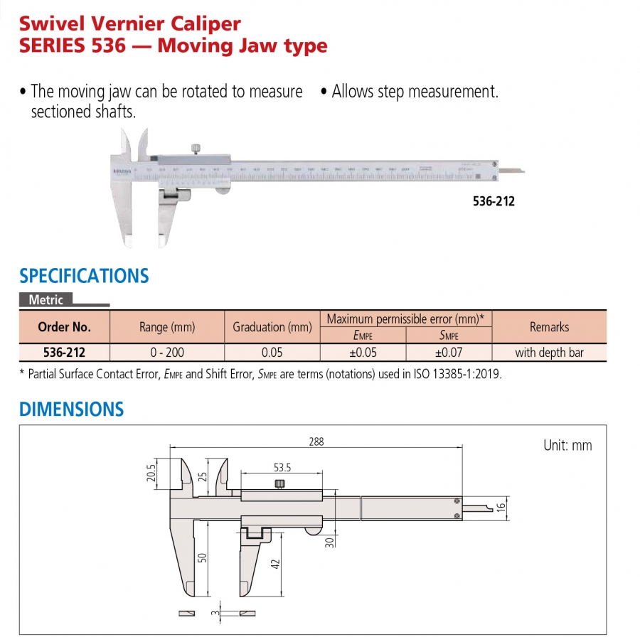 Thước cặp cơ khí ngàm xoay Mitutoyo 536-212 (0-200mm/0.05mm)