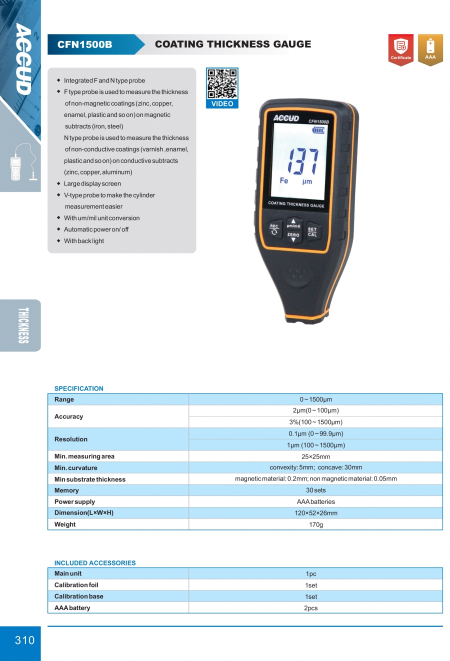Máy siêu âm độ dày lớp phủ CFN1500B Accud