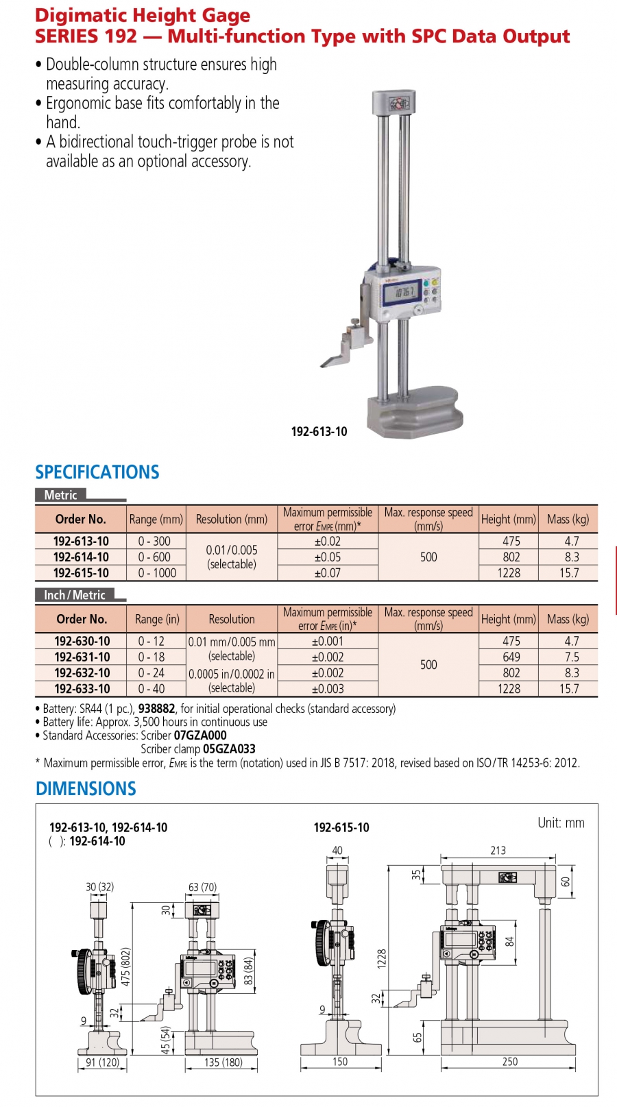 Thước đo cao điện tử Mitutoyo 192-633-10 (0-1000mm/40”)