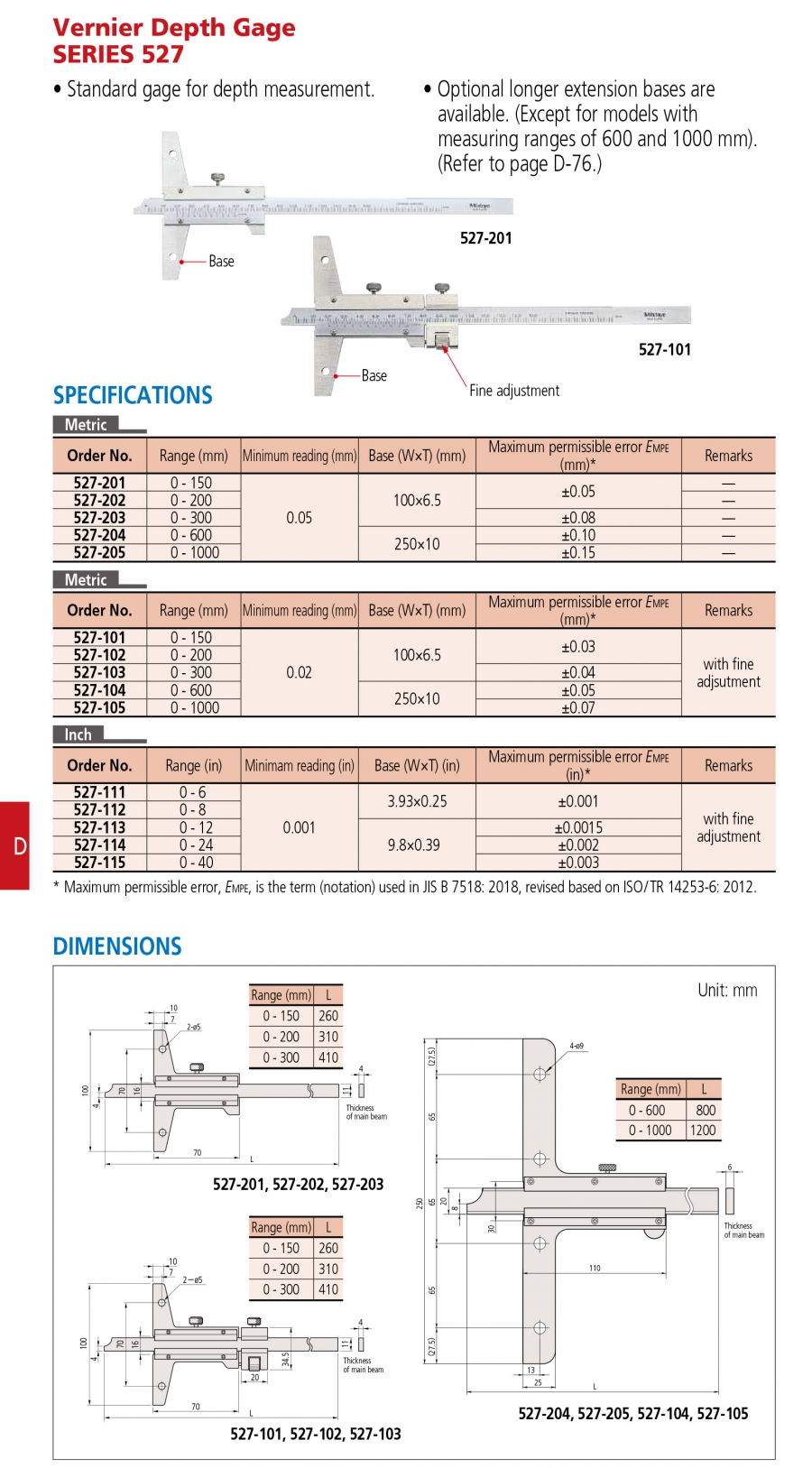 Thước đo sâu cơ khí Mitutoyo 527-101 (0-150mm/0.02mm)