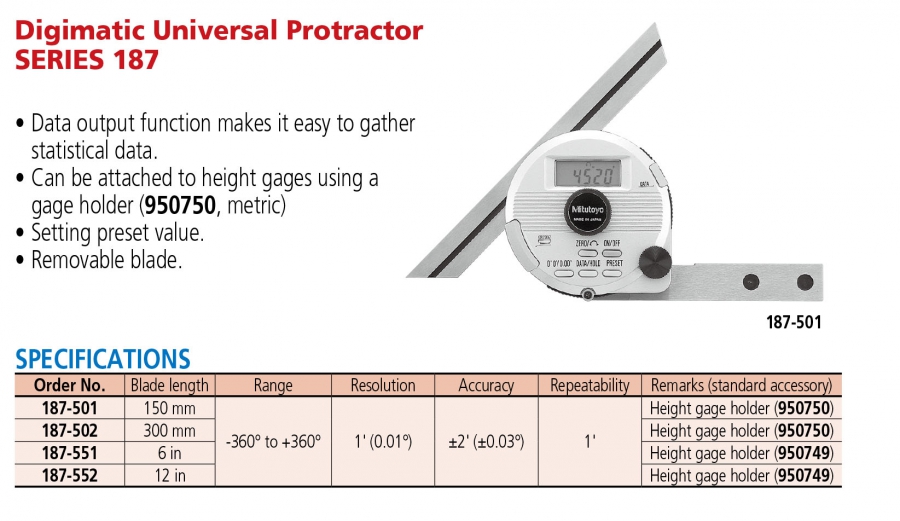 Thước đo góc điện tử Mitutoyo 187-501 (150mm)