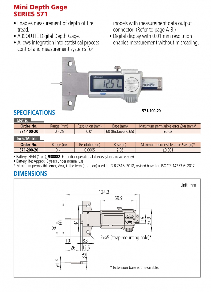 Thước đo sâu điện tử mini Mitutoyo 571-200-20 (0-25mm/1”)