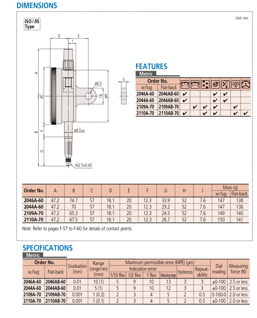 Đồng hồ so cơ khí Mitutoyo 2110A-70 (0-1mm/0.001mm)