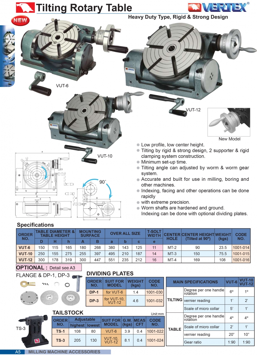 Bàn xoay nghiêng VUT-6, VUT-10, VUT-12 Vertex