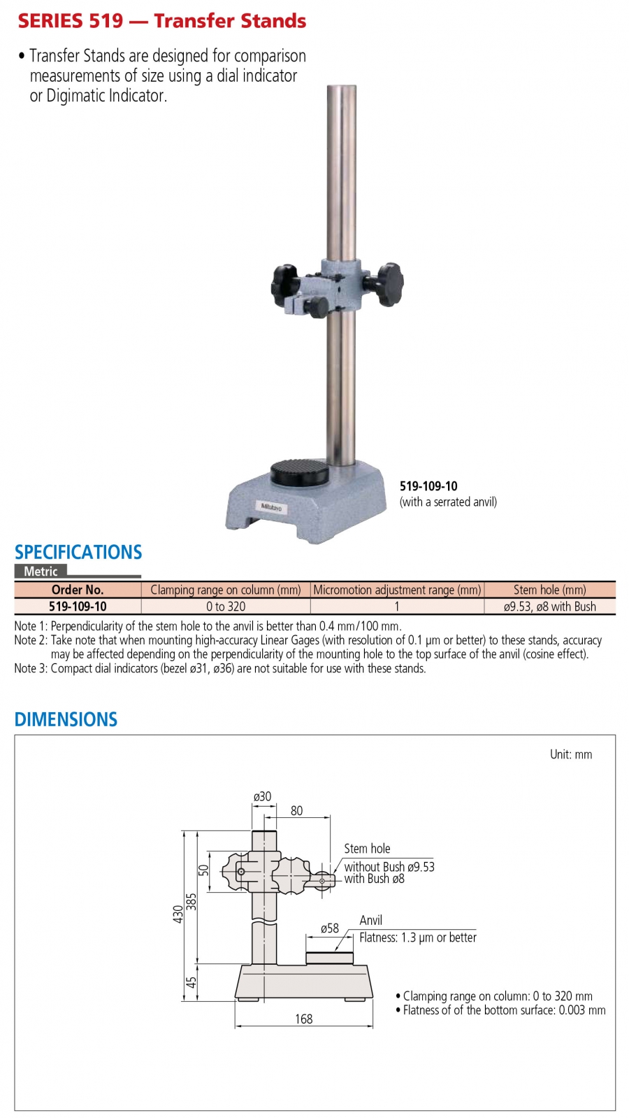 Đế gá đồng hồ so bằng gang Mitutoyo 519-109-10