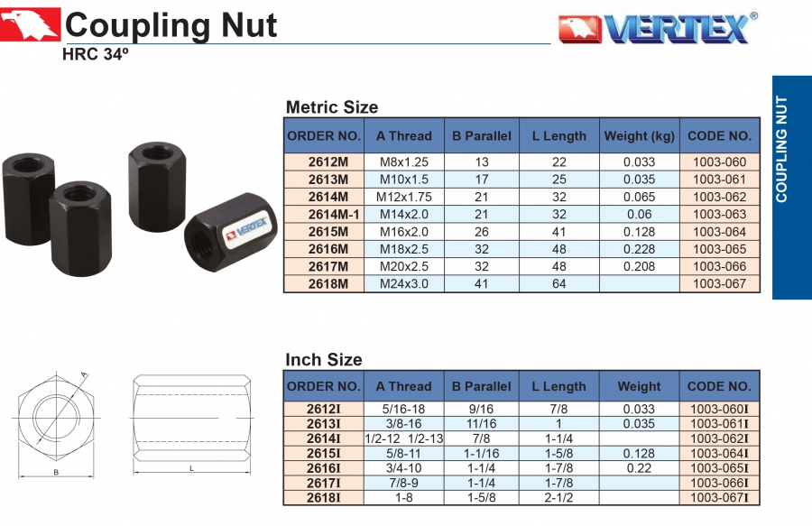 Đai ốc nối kẹp phôi Vertex