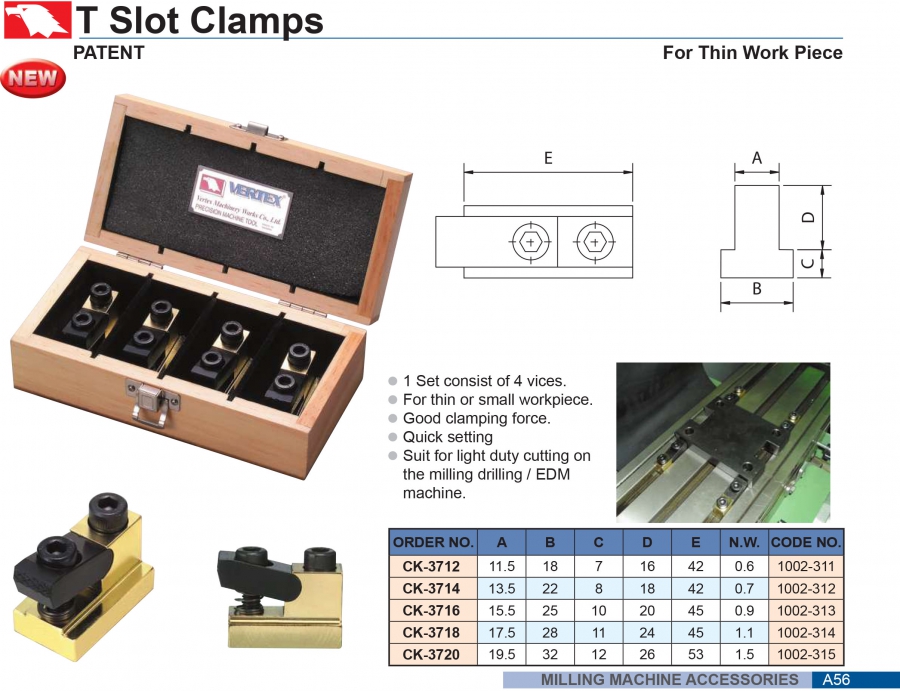 Kẹp rãnh chữ T CK-3714, CK-3716, CK-3718, CK-3720 Vertex