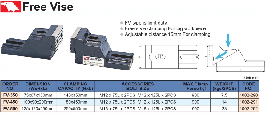 Ê tô ngàm tự do FV-350, FV-450, FV-550 Vertex