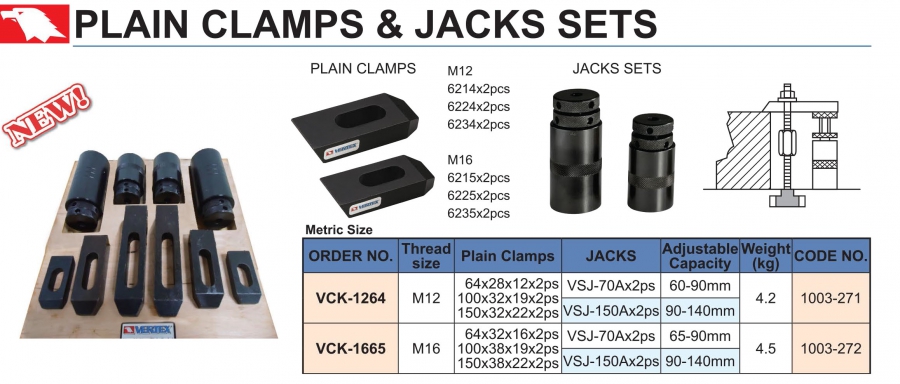 Bộ kẹp phẳng và kích đỡ VCK-1264, VCK-1665 Vertex