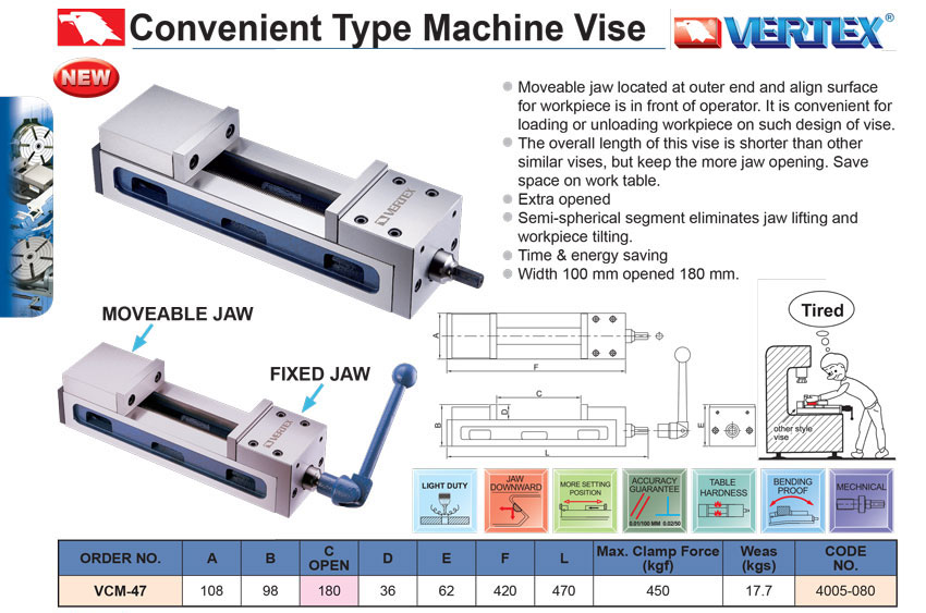 Ê tô máy phay kẹp trái VCM-47 Vertex