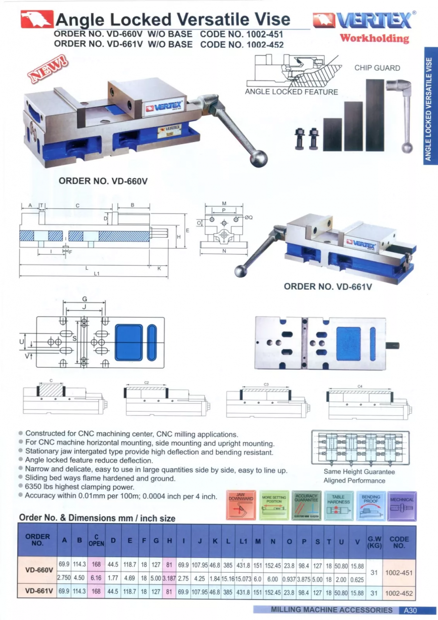 Ê tô khóa góc đa năng VD-660V, VD-661V Vertex