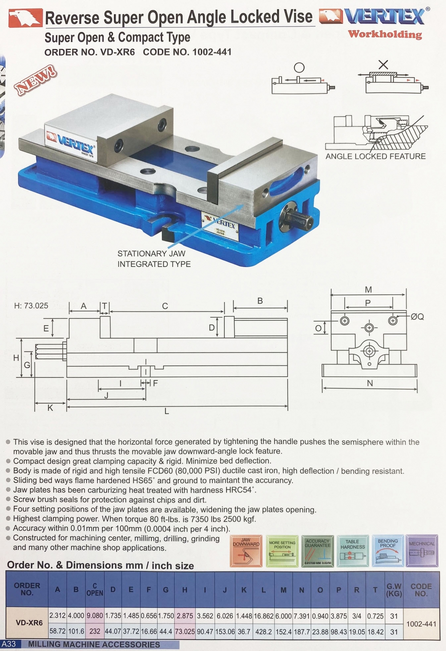 Ê tô khóa góc độ mở lớn kẹp trái VD-XR6 Vertex