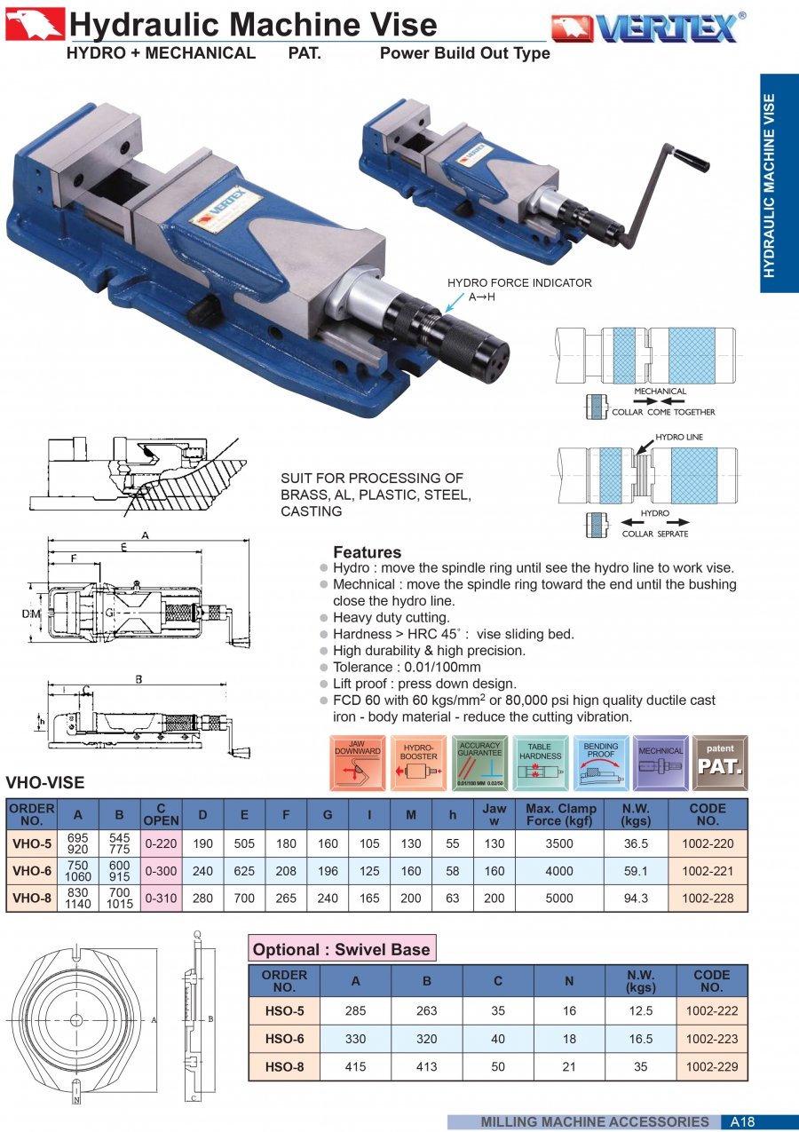 Ê tô thủy lực VHO-5, VHO-6, VHO-8 Vertex