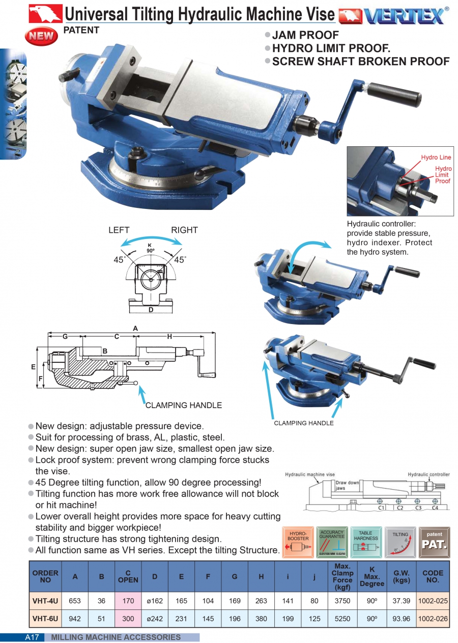 Ê tô thủy lực nghiêng vạn năng VHT-4U, VHT-6U Vertex