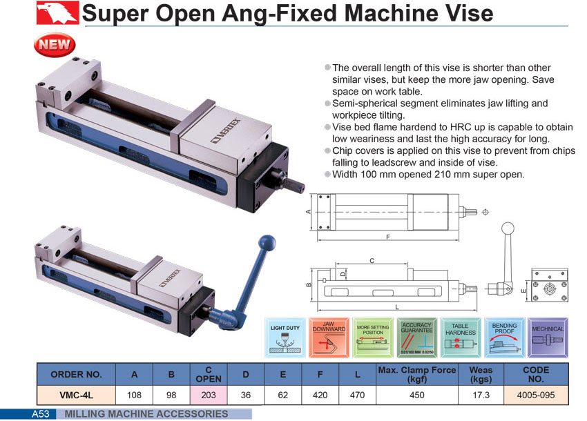 Ê tô may phay khóa góc độ mở lớn VMC-4L Vertex