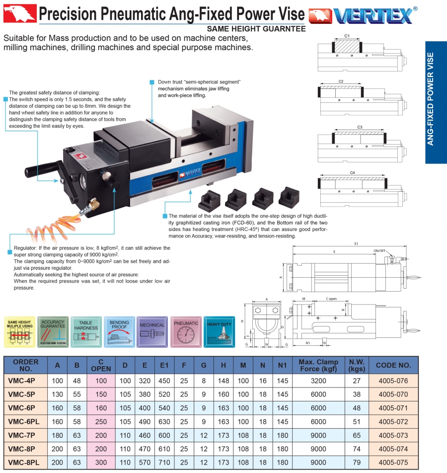 Ê tô khí nén khóa góc VMC-4P, VMC-5P, VMC-6P, VMC-6PL Vertex