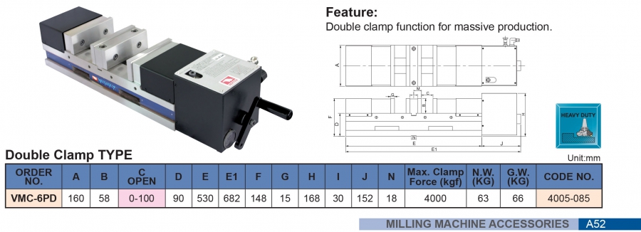 Ê tô khí nén khóa góc kẹp đôi VMC-6PD Vertex