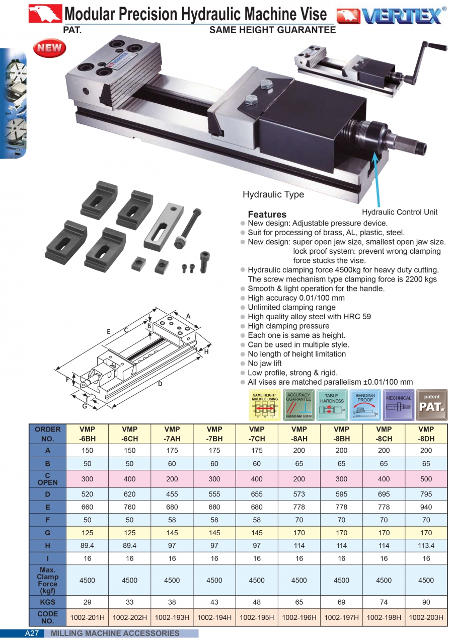 Ê tô thủy lực chính xác mô đun VMP Vertex