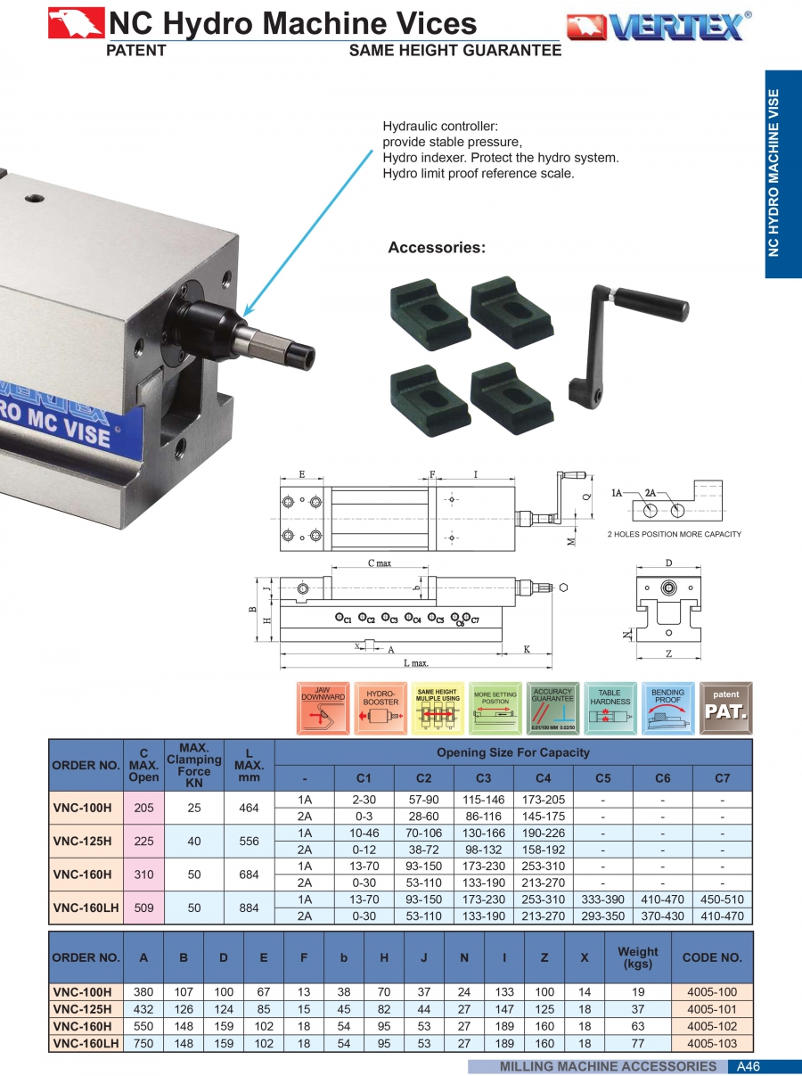 Ê tô thủy lực NC VNC-100H, VNC-125H, VNC-160H, VNC-160LH