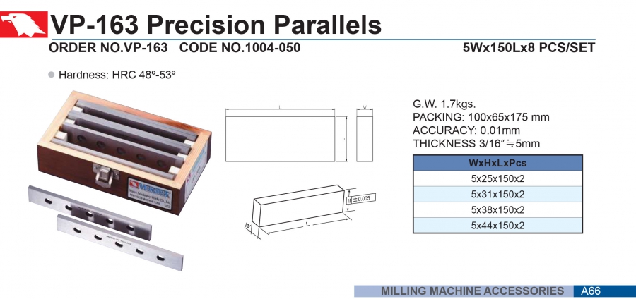 Bộ căn song song 8 chi tiết VP-163 Vertex