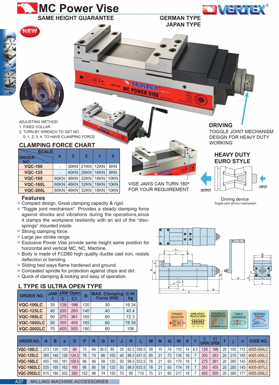 Ê tô cường lực VQC-1602LC, VQC-2002LC Vertex