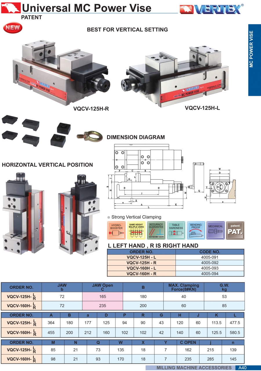 Ê tô cường lực đa năng VQCV-160H-R, VQCV-160H-L Vertex