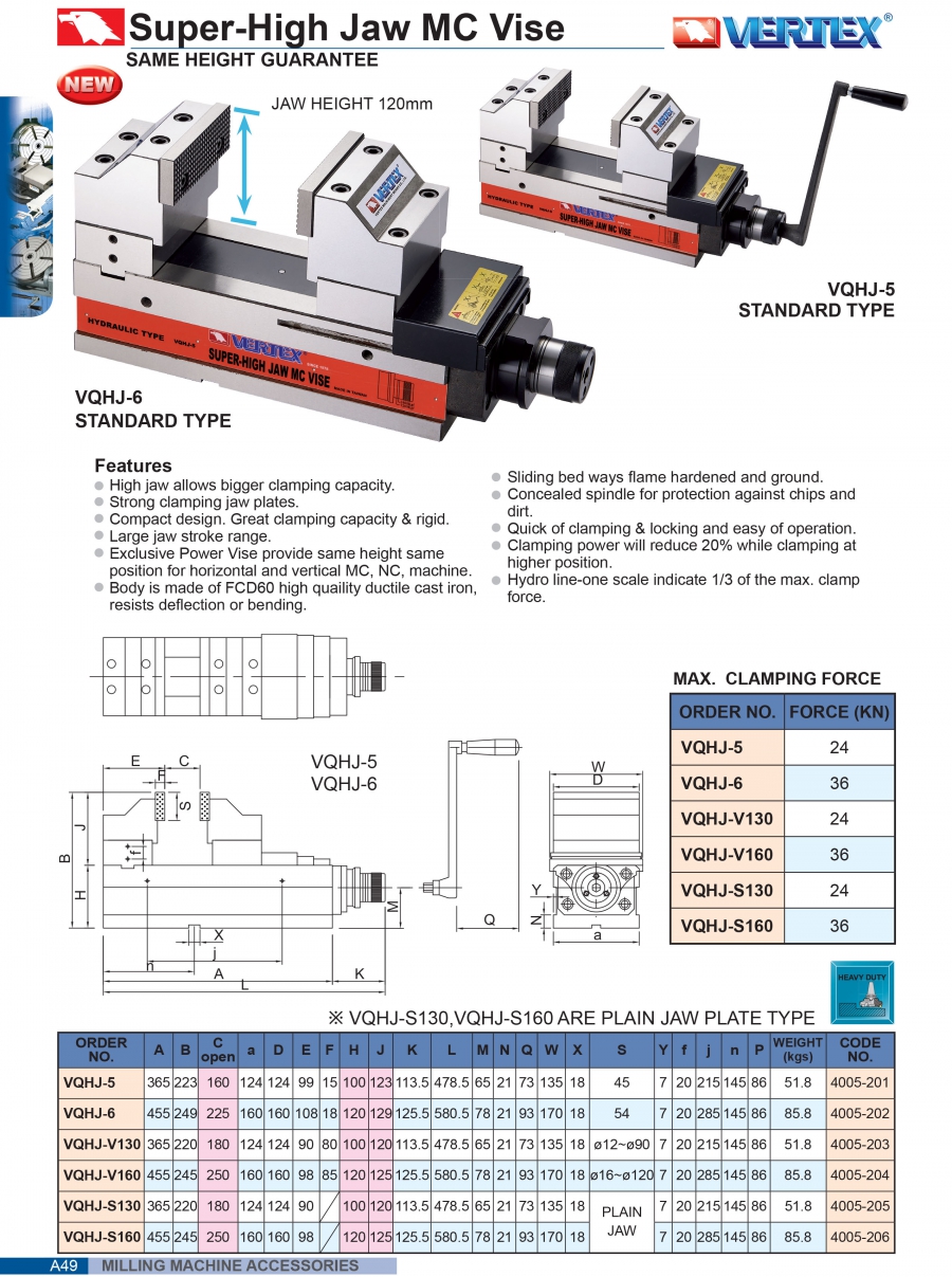Ê tô cường lực ngàm cao VQHJ-5, VQHJ-6 Vertex