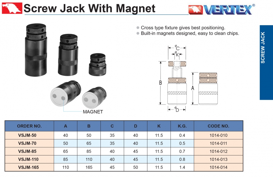 Vít nâng phôi từ tính VSJM-50, VSJM-70, VSJM-85 Vertex