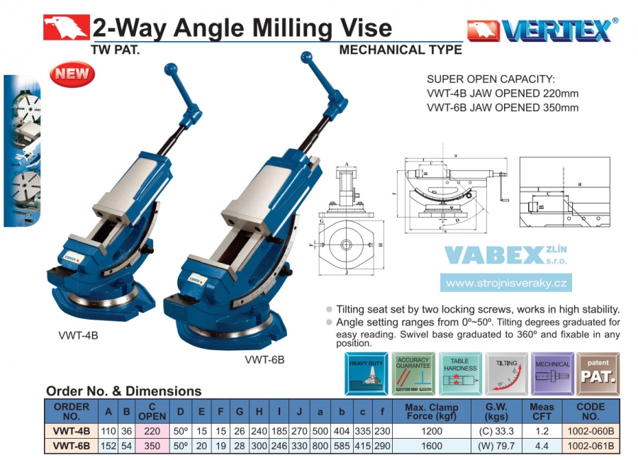 Ê tô máy phay xoay 2 chiều VWT-4B, VWT-6B Vertex