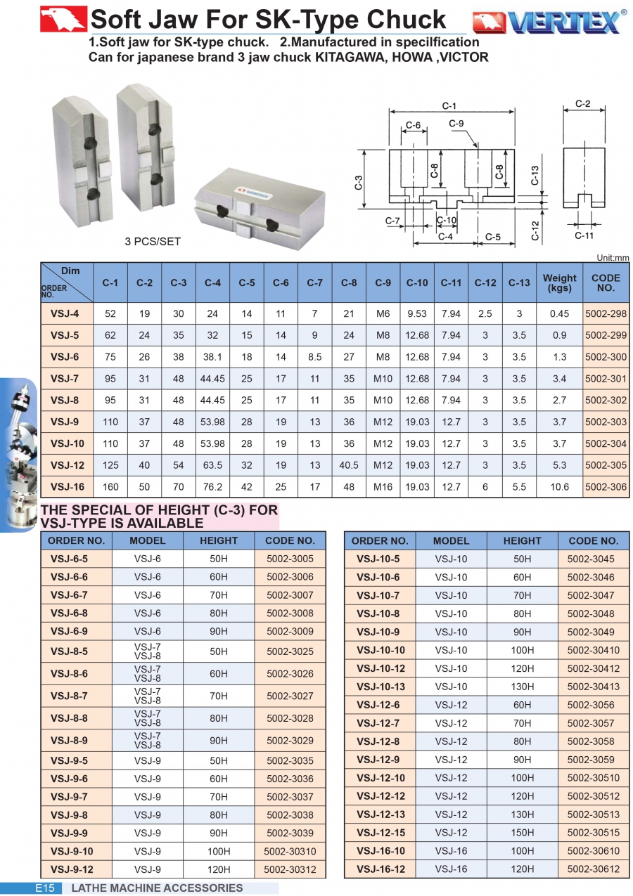 Chấu mềm chiều cao đặc biệt cho mâm cặp SK Vertex