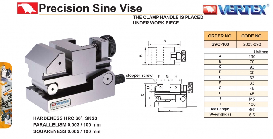 Ê tô máy mài nghiêng chính xác SVC-100 Vertex