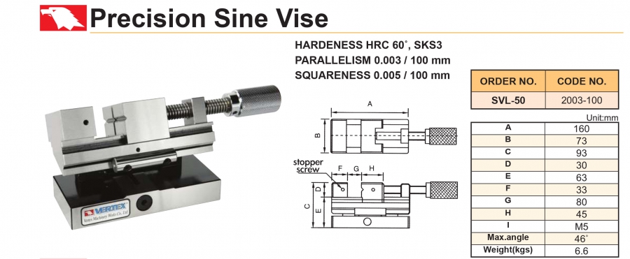 Ê tô máy mài nghiêng chính xác SVL-50 Vertex