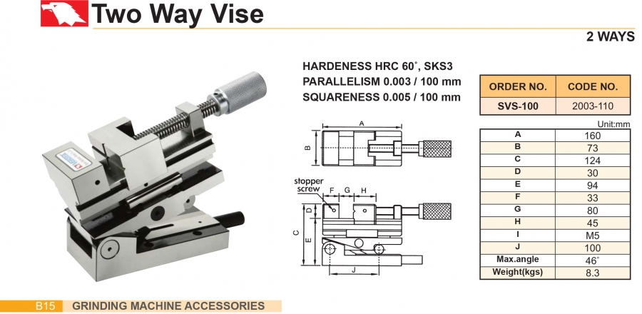Ê tô máy mài nghiêng chính xác SVS-100 Vertex
