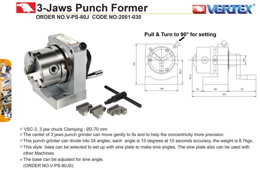 Thiết bị mài chốt mâm cặp 3 chấu V-PS-80J Vertex