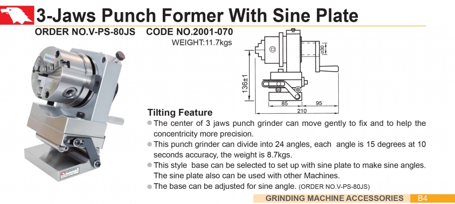 Thiết bị sửa đá, mài chốt mâm cặp 3 chấu V-PS-80JS Vertex