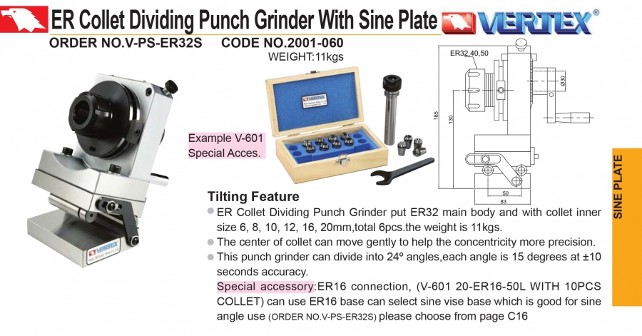 Thiết bị mài chốt collet ER có bàn nghiêng V-PS-ER32S Vertex