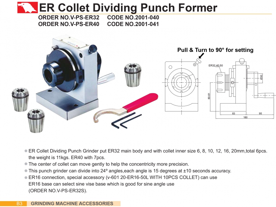 Thiết bị mài chốt chia độ collet ER V-PS-ER32, V-PS-ER40 Vertex