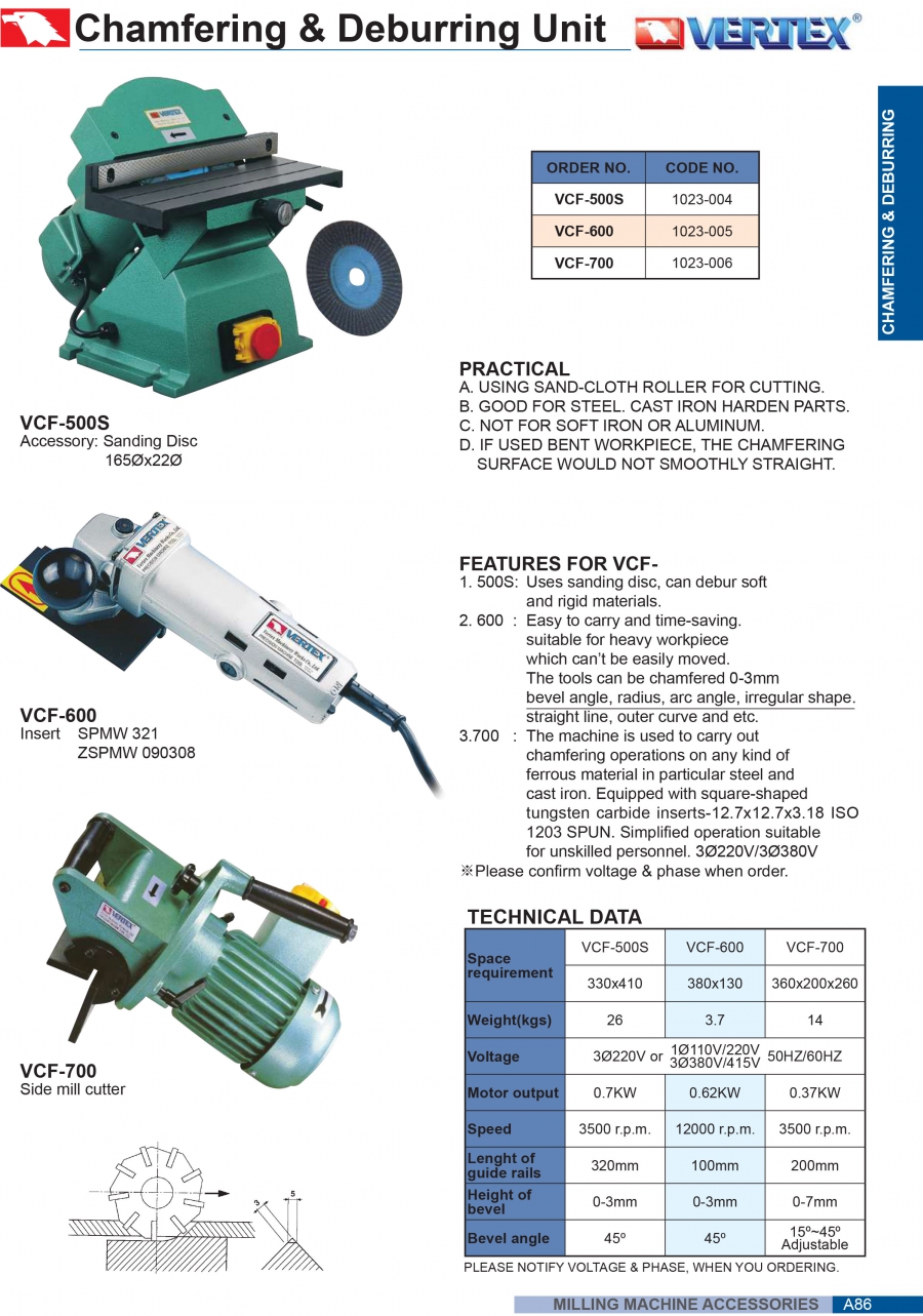 Máy vát mép mài bavia VCF-600 Vertex