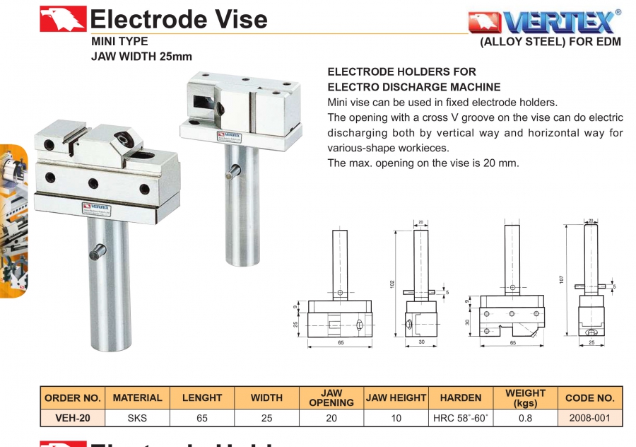 Ê tô kẹp điện cực máy mài VEH-20 Vertex (Thép hợp kim)