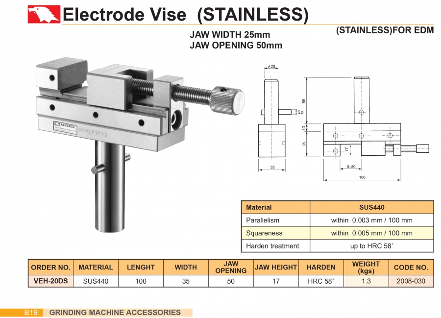 Ê tô kẹp điện cực máy cắt dây VEH-20DS Vertex