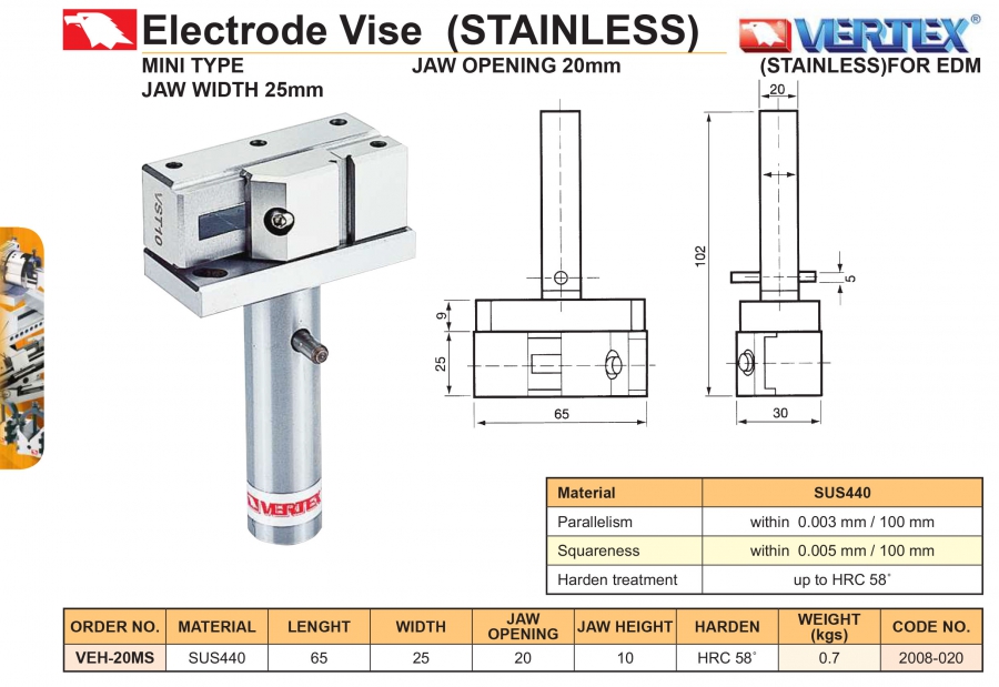 Ê tô kẹp điện cực máy cắt dây VEH-20MS Vertex